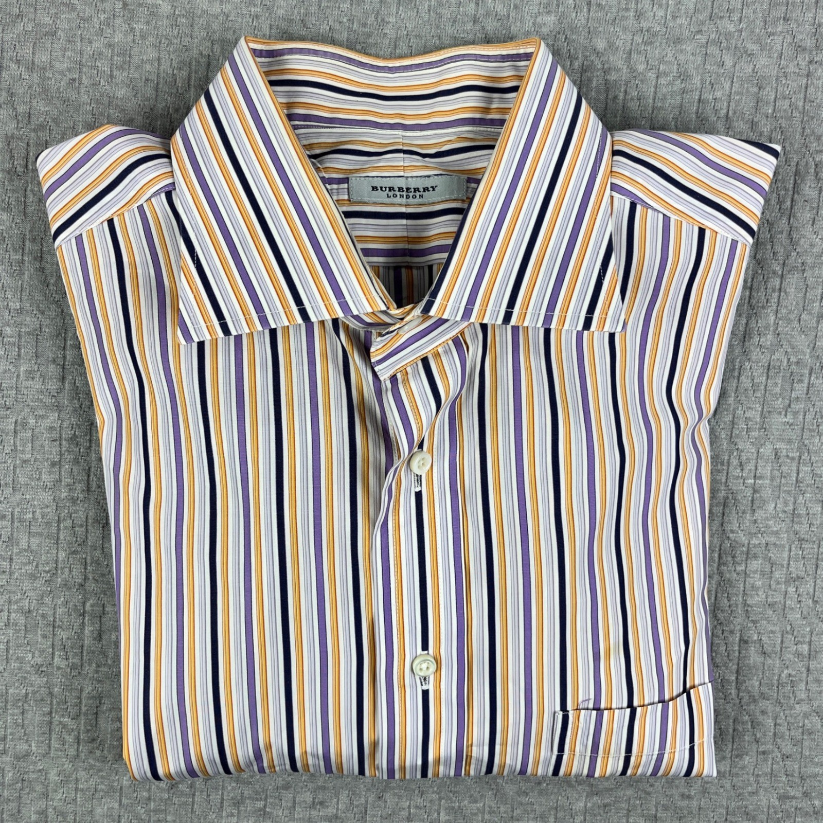 Burberry London Button Up Shirt Mens 17 L Multicolor Striped Neiman Marcus USA