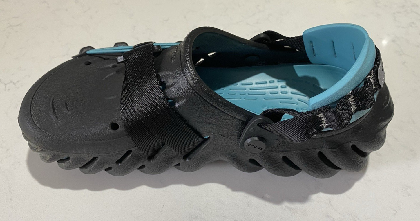 CROCS Limited Edition Echo Lockdown Mens Bungee Cord Black Blue Clogs