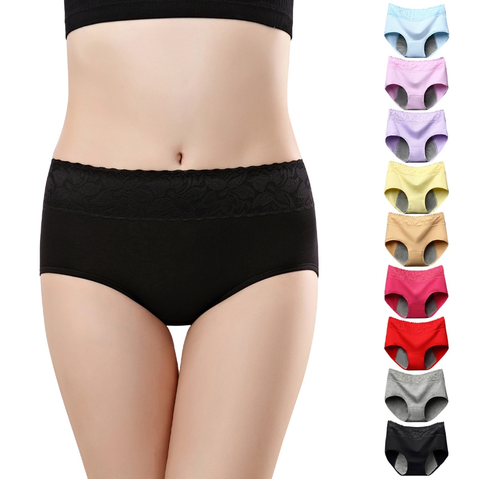 3 Womens Period Panties Solid Menstrual Briefs Stretch Brief Leakproof Underwear