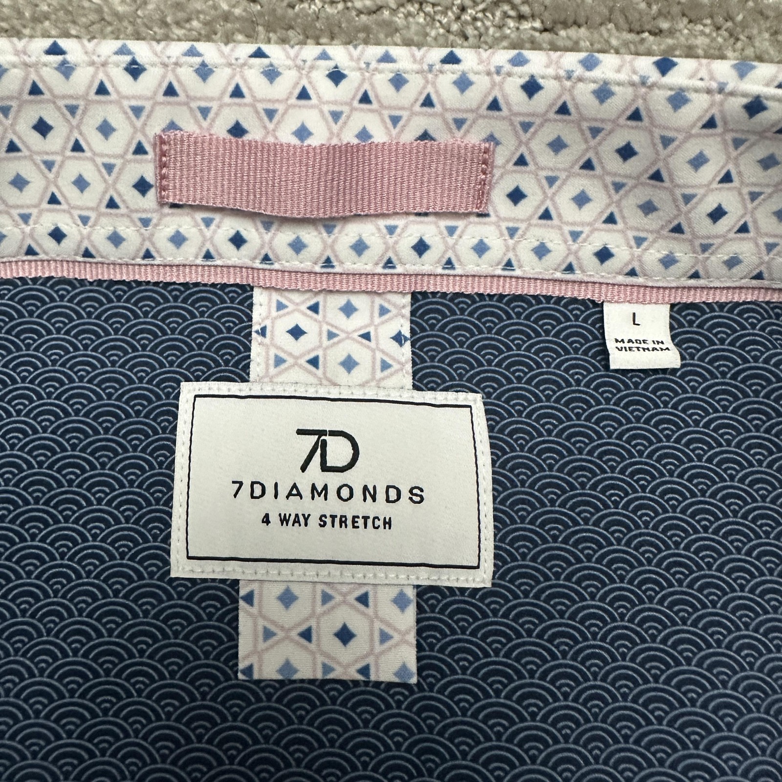 7Diamonds Ephraim Shirt Mens Large Blue Geometric Short Sleeve Stretch Button Up