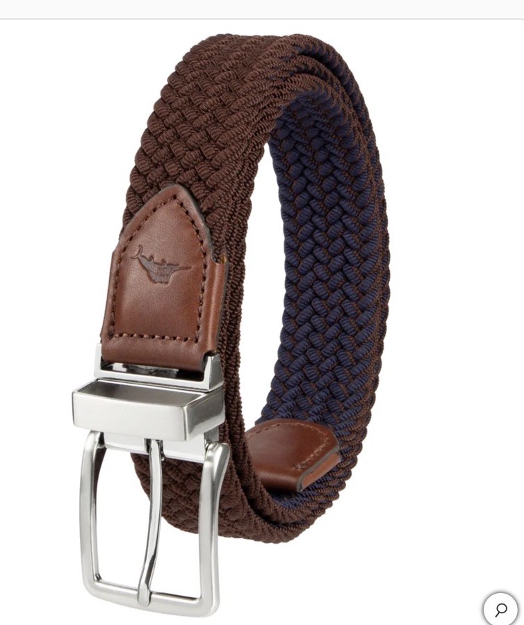 TOMMY BAHAMA Men Stretch Woven Braided Reversible Belt NAVY/BROWN 32-36 S/M