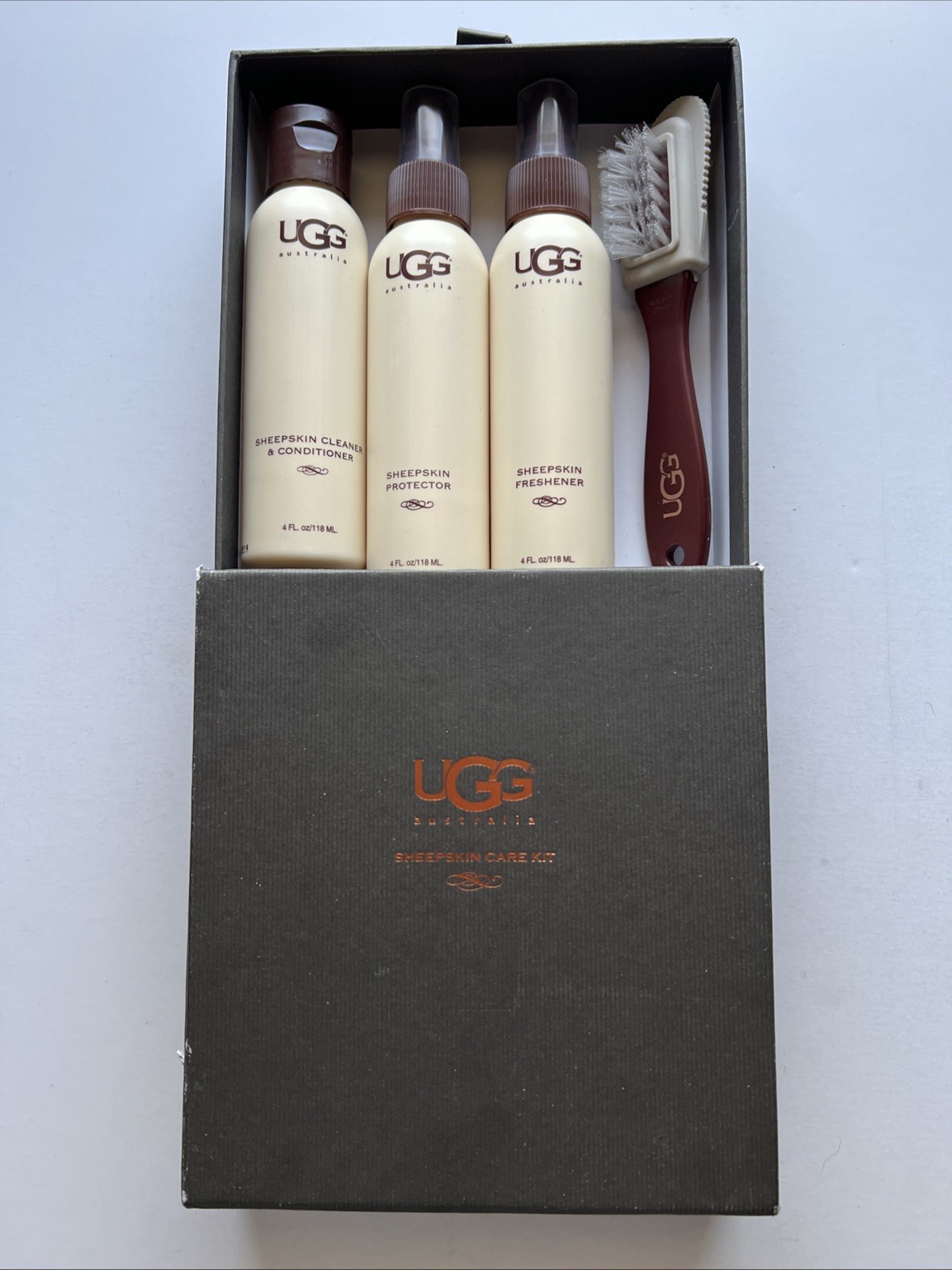 UGG Australia Sheepskin Care Kit Shoe Care Set Cleaner Protector Brush GUC