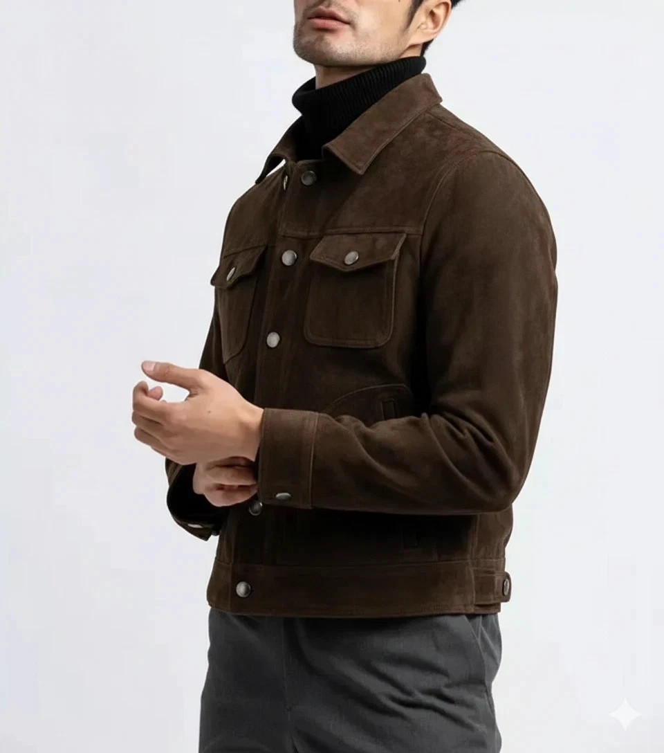 Men’s Brown Real Suede Leather Jacket Custom Size Biker Vintage