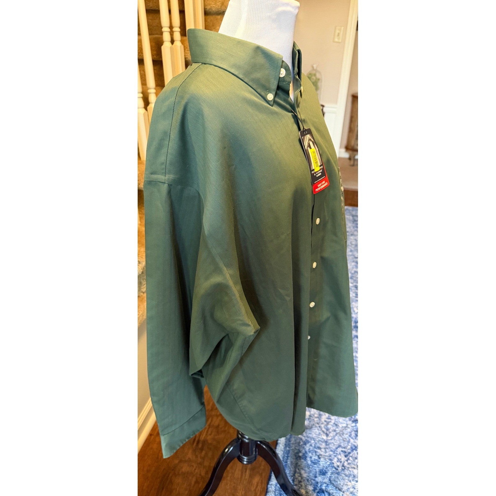 Roundtree & Yorke XXL Green Herringbone Easy Care Performance Button Down Shirt
