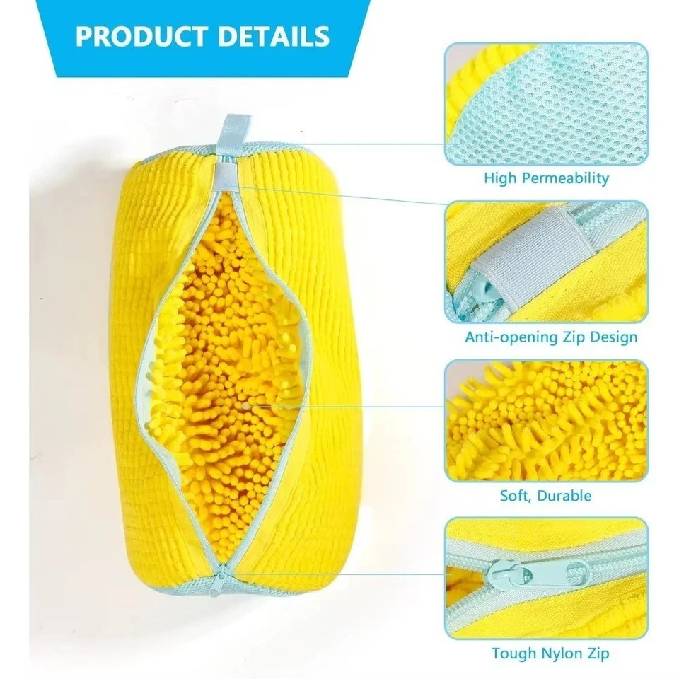 Durable Shoe Washing Machine Bag for All Shoe Types-Yellow with Blue Zipper,Idea