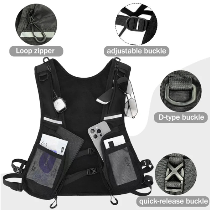 Reflective Design Chest Pack Outdoor Sports Tactical Vest Backpack Hip-hop Stree