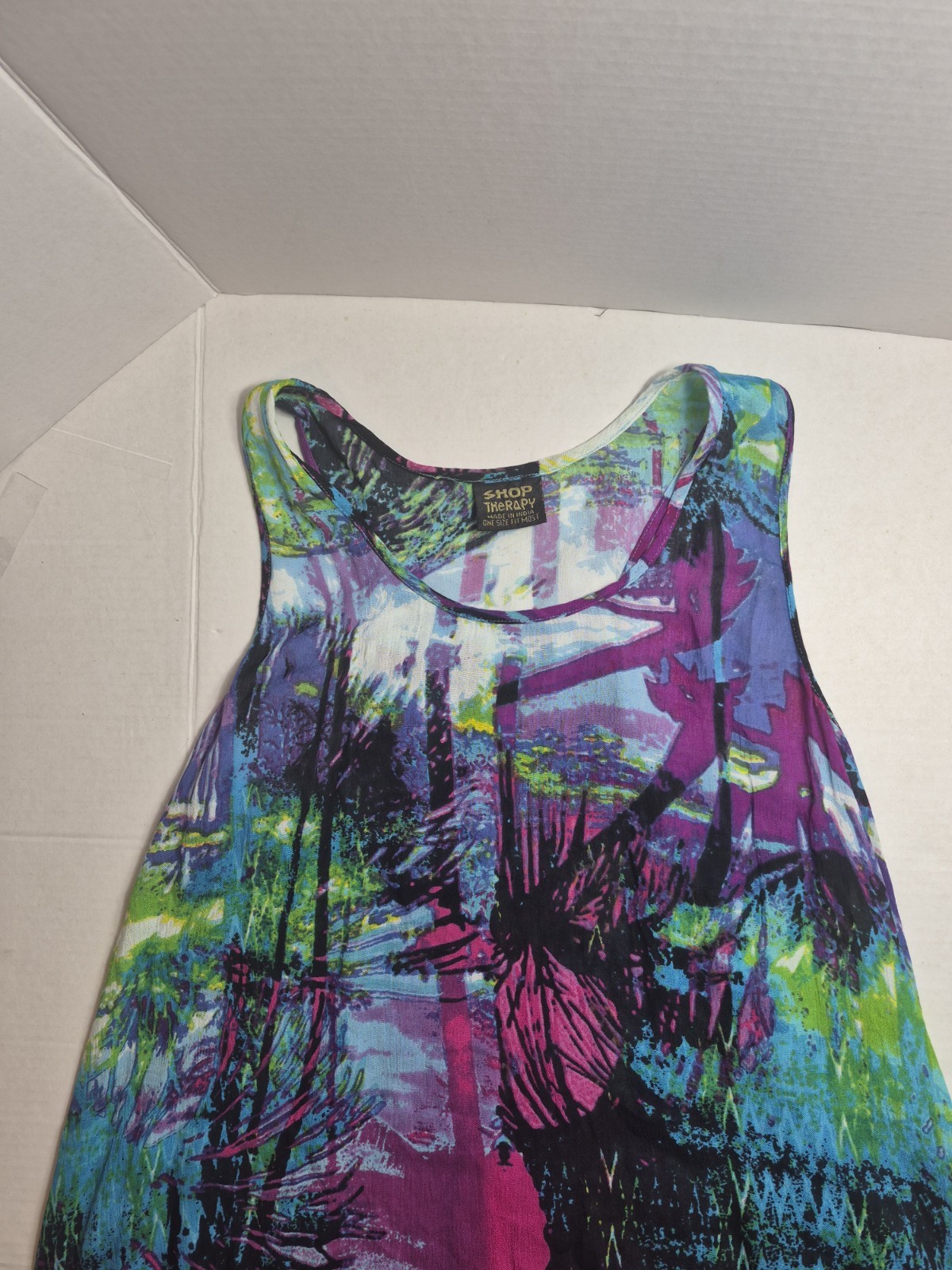 ​Shop Therapy Rayon Tank Dress One Size Boho Festival Psychedelic Handkerchief