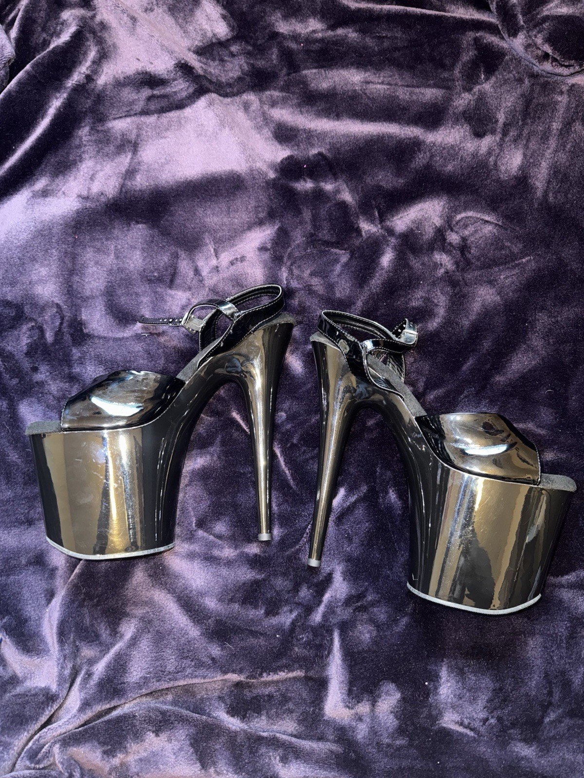 Pleaser Flamingo-809 Ankle Strap Platform Sandal Heel Black Patent Size 13