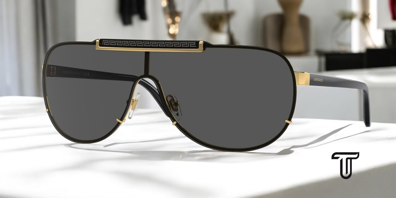 VERSACE VE2140 100287 Gold Gray 40 mm Men’s Sunglasses