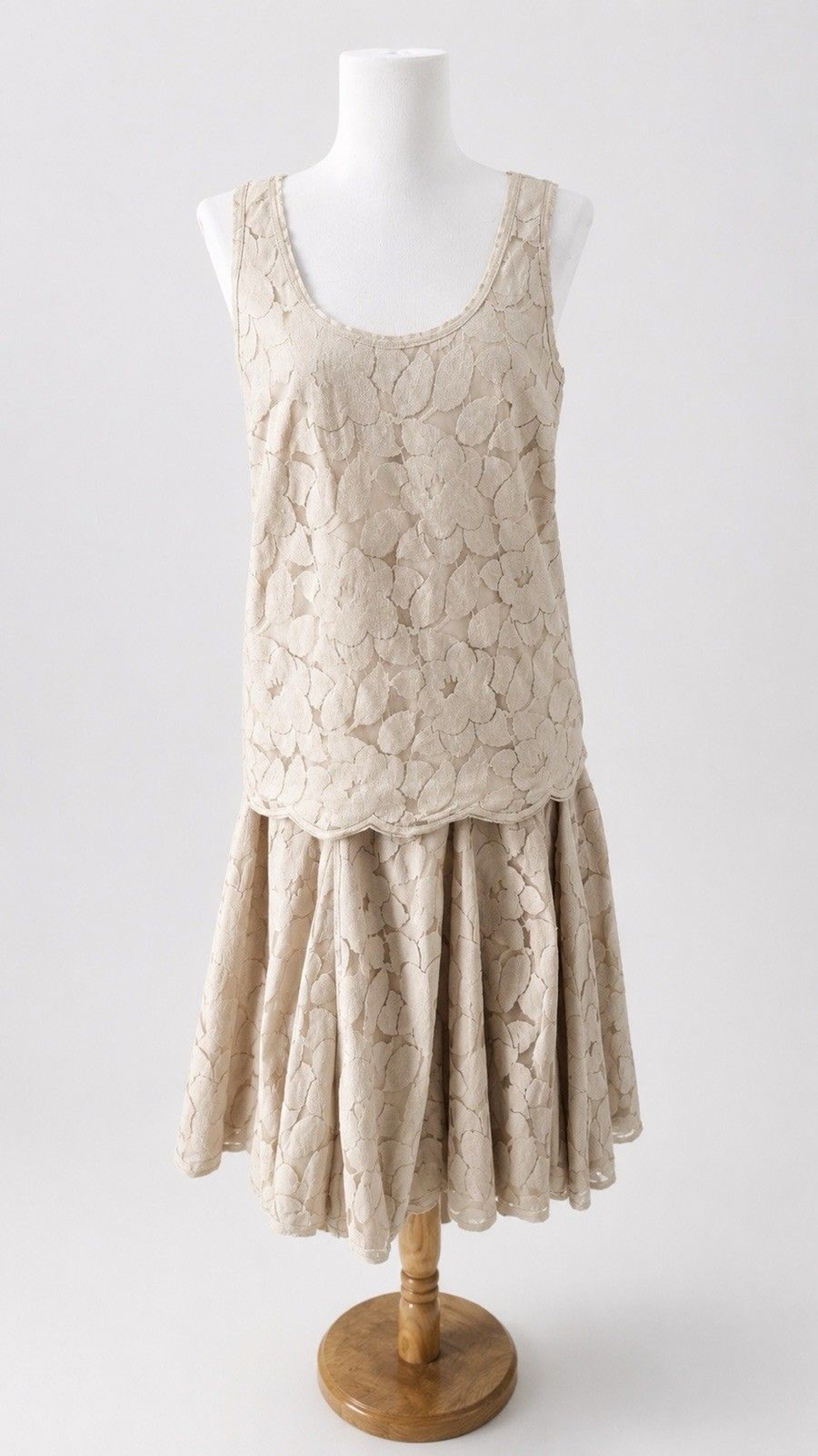 Vtge Y2k DKNY Ivory Lace 2 Pc Outfit Floral Lace Full Flared Sz Skirt 12 Top 14