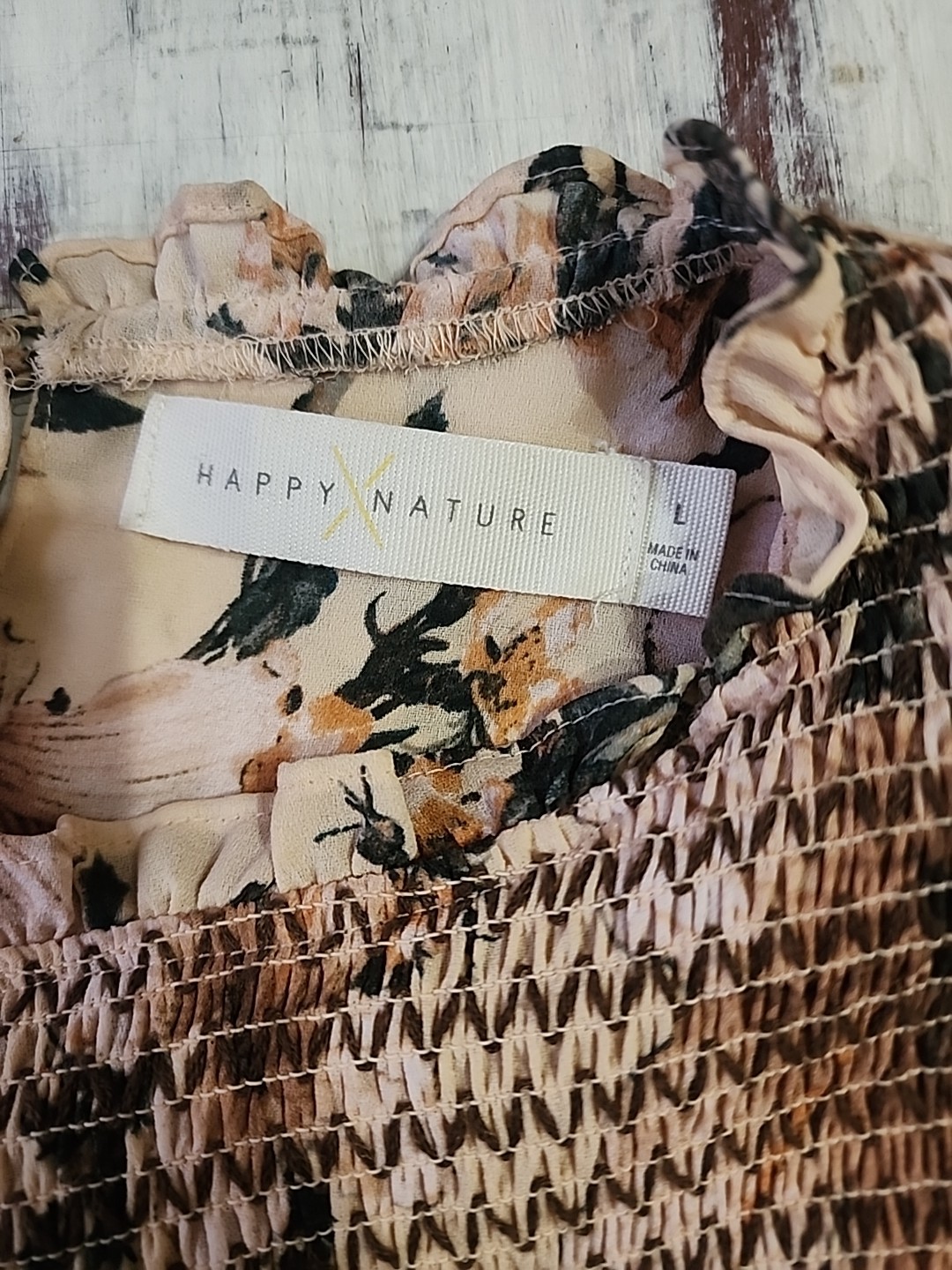 Happy x Nature Size L Dress smocked Floral Boho knee Length By Kate Hudson