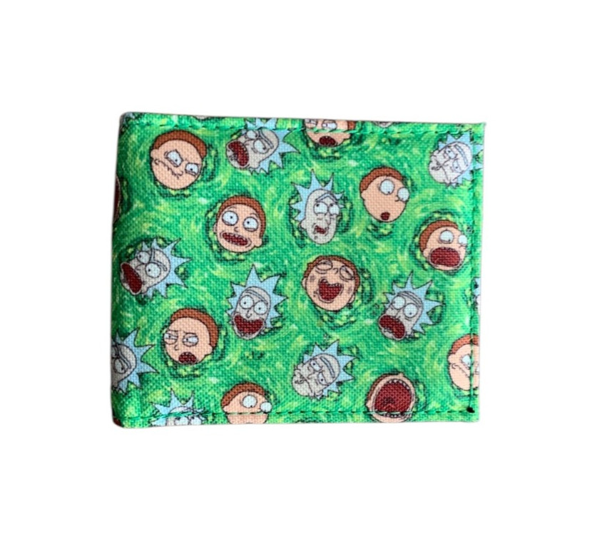 RICK & MORTY Adult Swim Bifold Wallet Green Portal Faces Cartoon Network