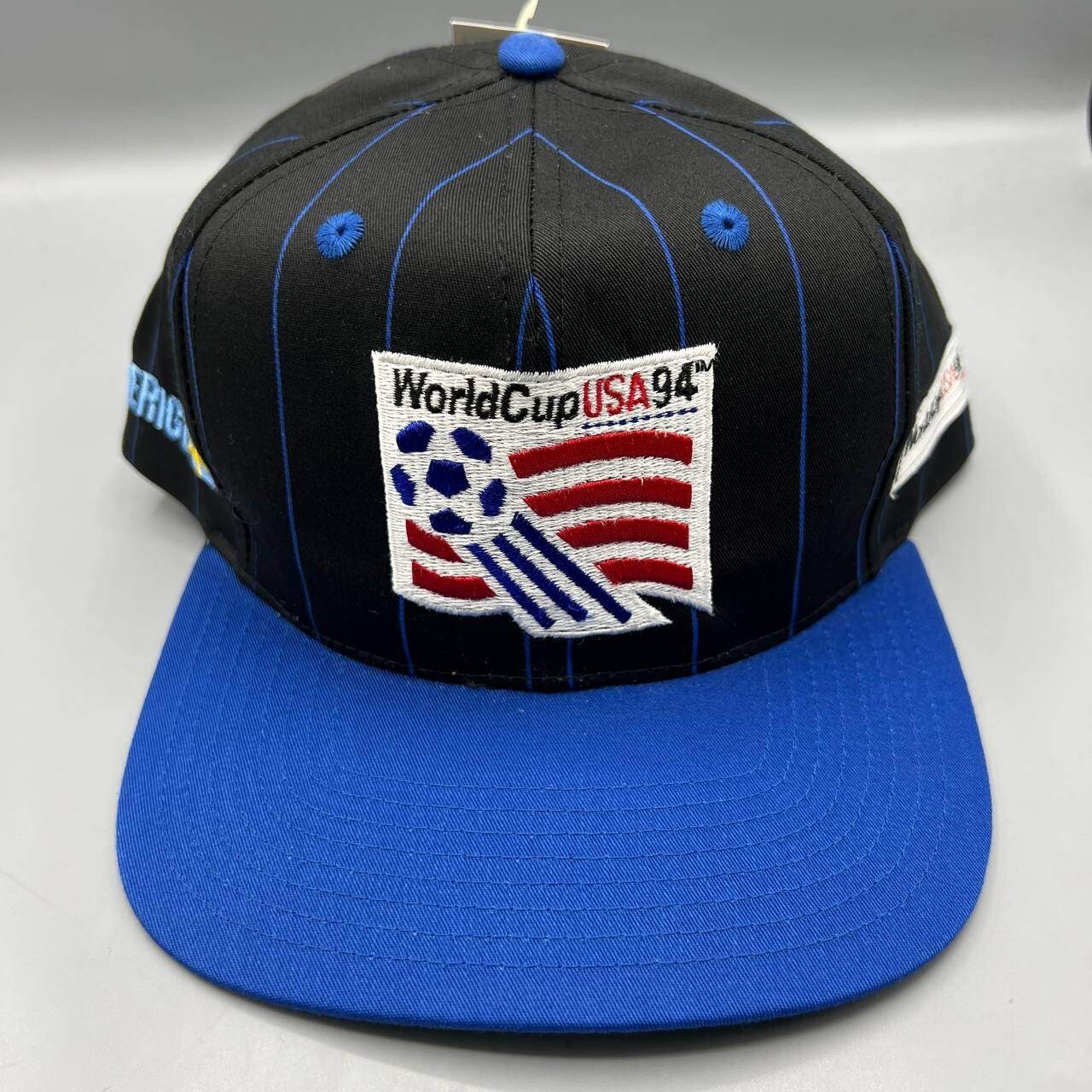 Vintage World Cup USA Hat Soccer Sverige Pinstripe Twins Enterprise Snap Back