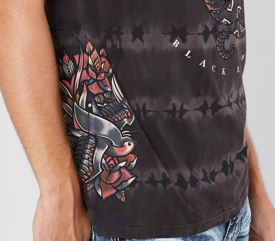 $58 AFFLICTION Black VENOM KILLS Rhinestones Short Sleeve Slim Fit Y2K T-shirt