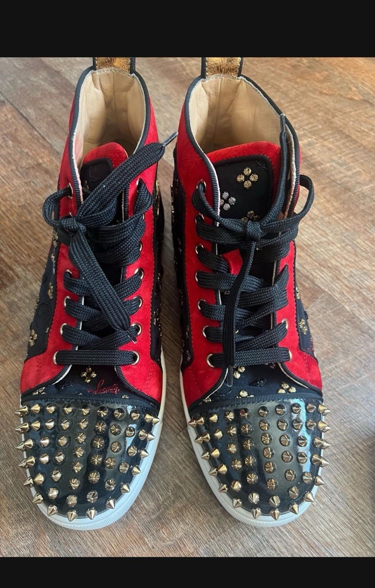 Christian Louboutin Louis Spikes Orlato High-Top Studded Patent EU 41 US 8 man