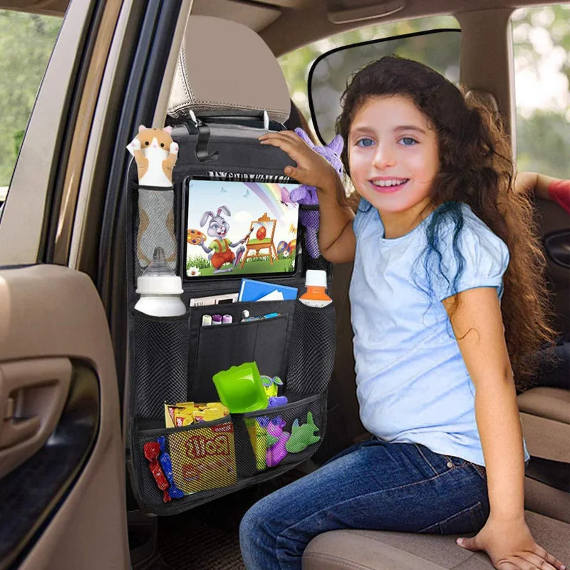 Car Backseat Organizer with Touch Screen Tablet Holder Auto Storage Pockets
