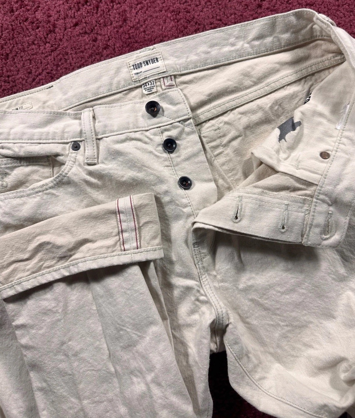 Todd Snyder Selvedge Denim Jeans Mens 34×32 Cream Slim Fit Button Fly Japanese