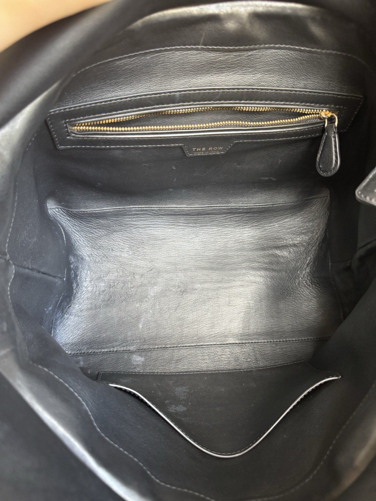The Row Bag Terrasse Bag in Grain Black Leather Gold Zipper Pre-Owned MSRP $3500