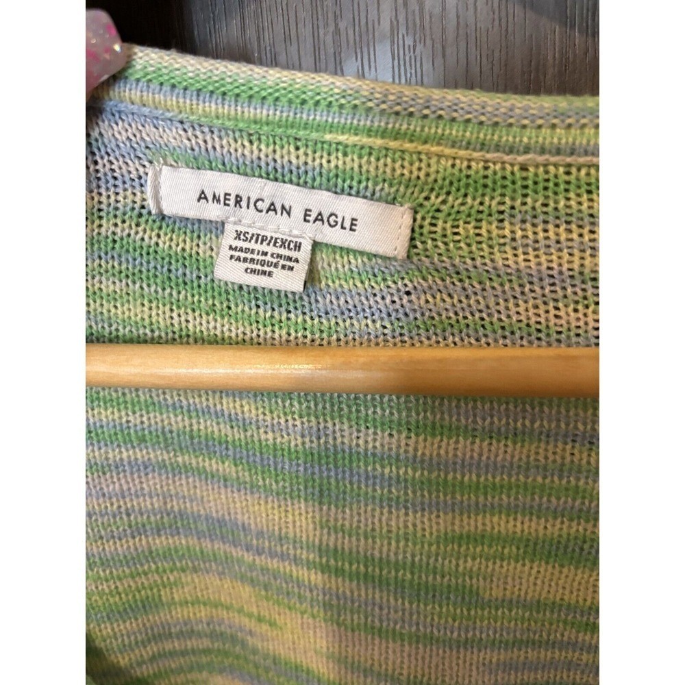 American Eagle Outfitters Cropped Top Women XS Y2K Green Yellow Cotton V-Neck