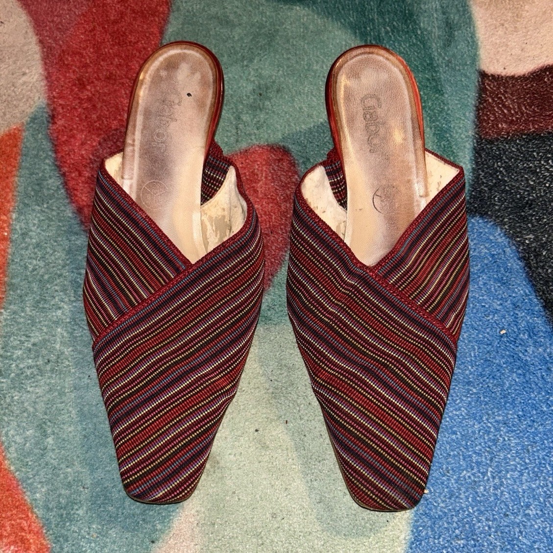 Carlos Santana Multicolor Striped Slip On Pointed Toe Mule Women Block Heels