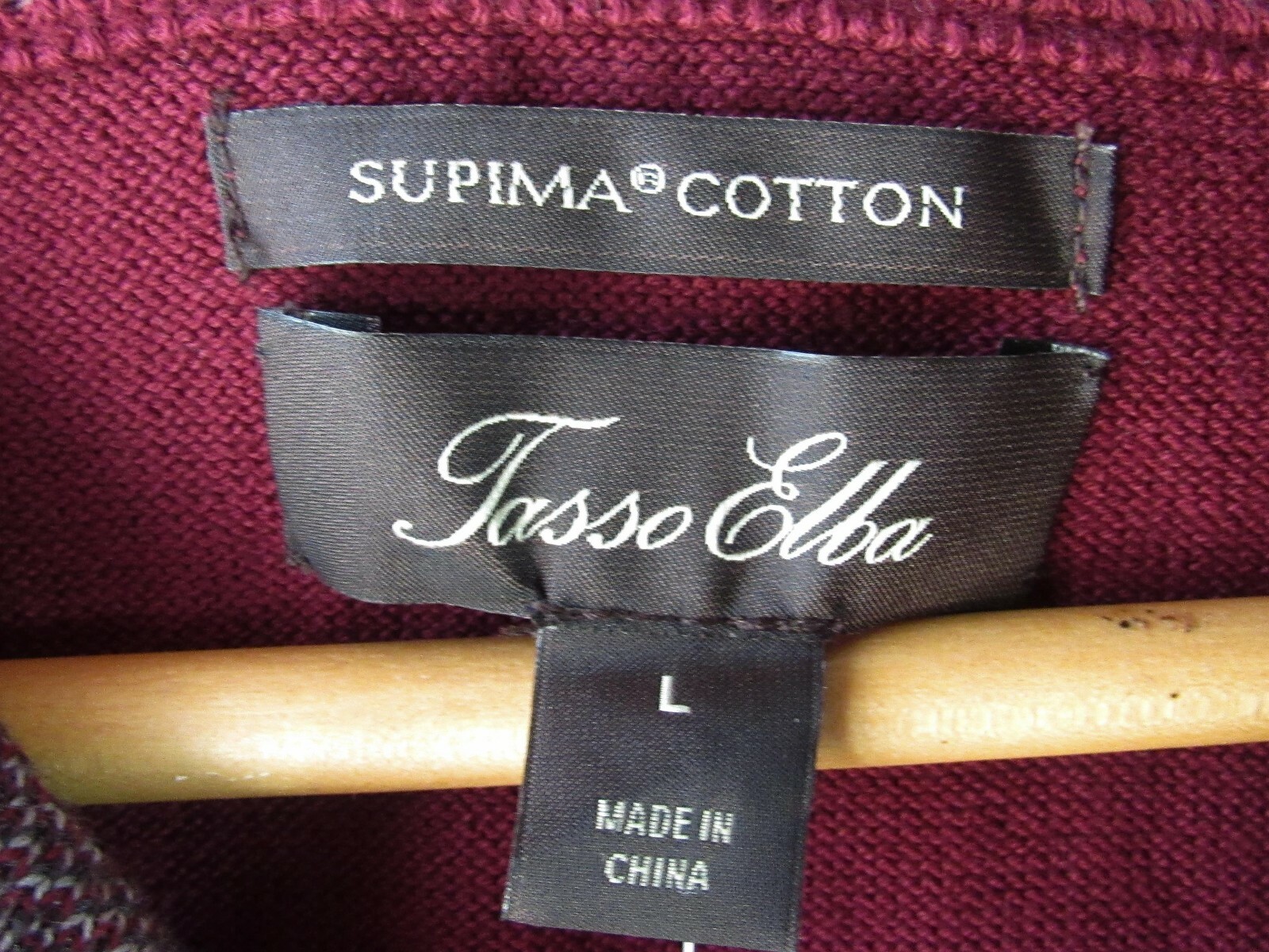 Tasso Elba Size L 100% Supima Cotton Collared Burgundy Sweater
