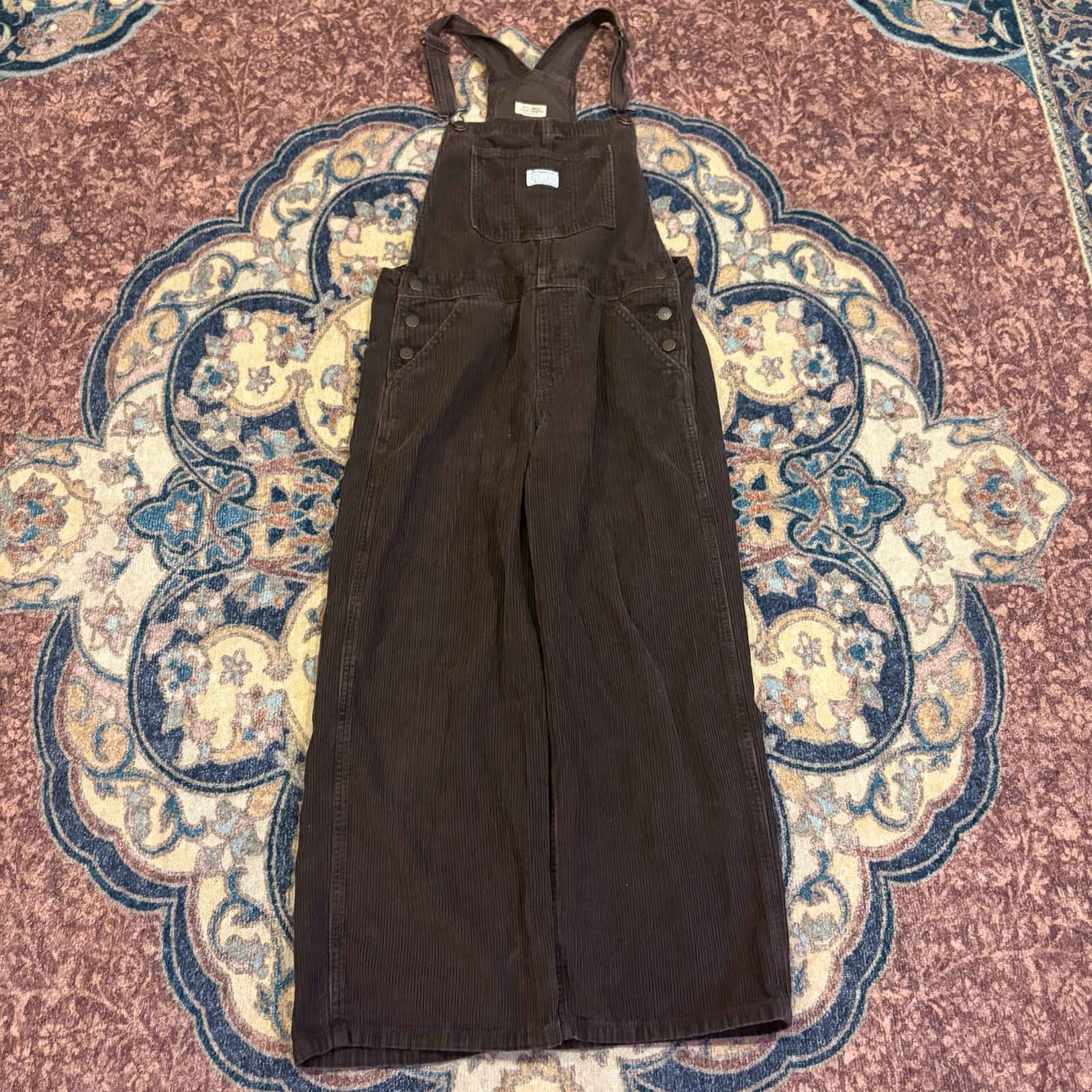 Levi’s Premium Corduroy Overalls Women’s Medium Brown Wide Leg Bib Overalls
