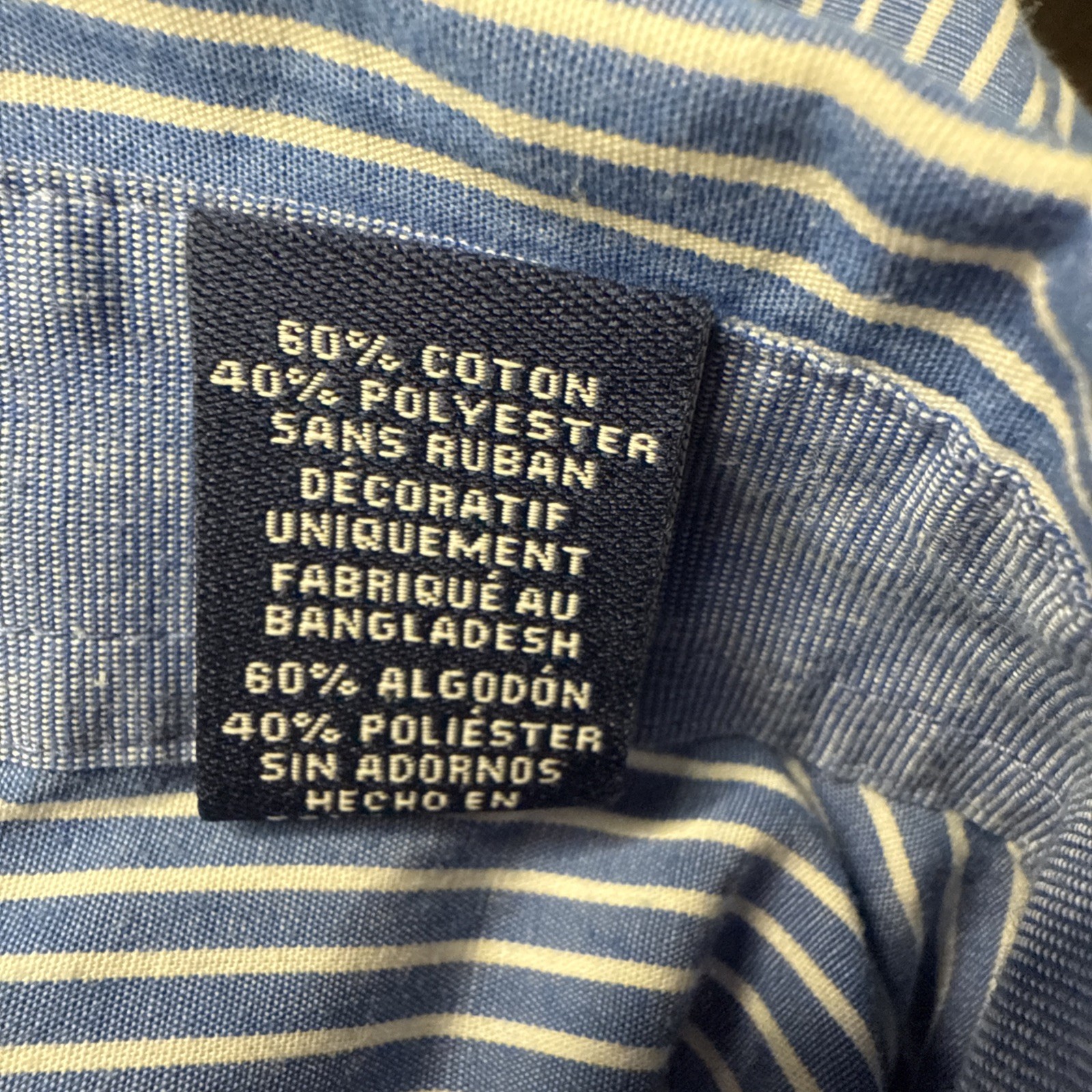 Chaps Men’s L Blue White Striped Button Down Long Sleeve Easy Care Shirt