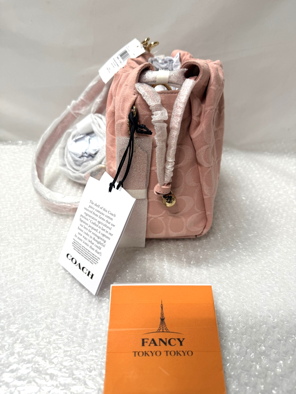 COACH Faye Drawstring Bag Signature Denim Light Pink CFD03 IMNH1 Auth New