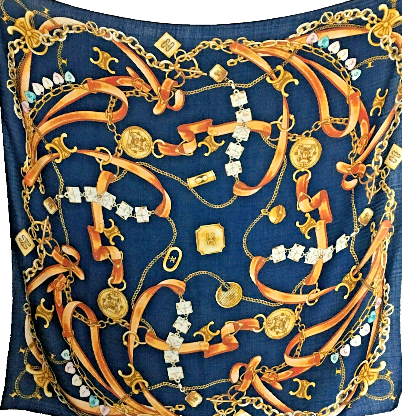 41″x41″Dark Blue Harness Print 70% Cashmere 30% Silk Thin Scarf Shawl 105x105cm