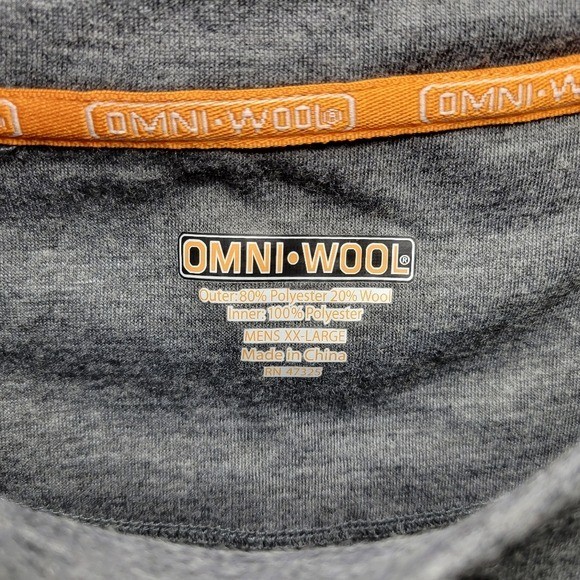 Omni Wool Long Sleeve Wool Blend Athletic Layering Shirt Mens Size XXL 2XL Gray