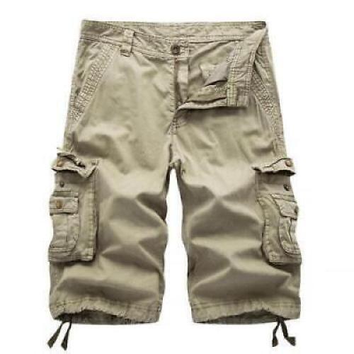 Mens Casual Solid Cargo Shorts Multi Pockets Washed Lounge -30 31 32 34 36 38 40