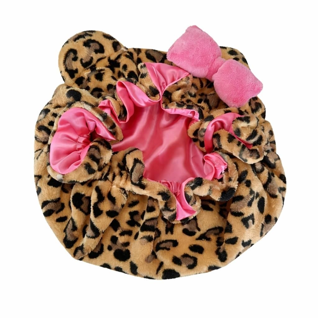 Cute Cat Ear Luxury Leopard Satin Sleep Bonnet for One Size, Cheetah