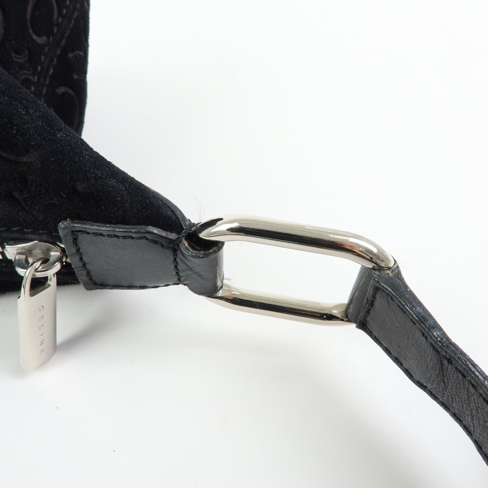 CELINE C Macadam Suede Leather Shoulder Bag Hand Bag Black Authentic Used F/S