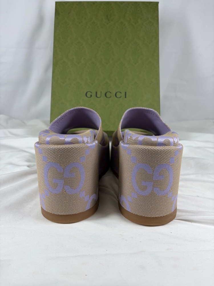 Gucci Jumbo Angelina GG Canvas 4” Platform Sandals US Size 10.5 SPB JA-369500