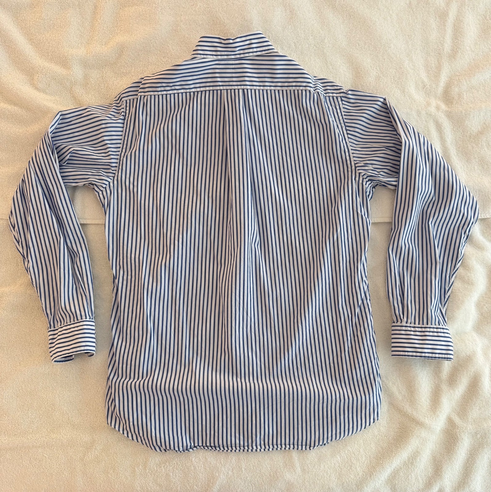 J Press – Worn Once – Navy, Butcher Stripe Button Down Shirt – Size 15 1/2 x 35