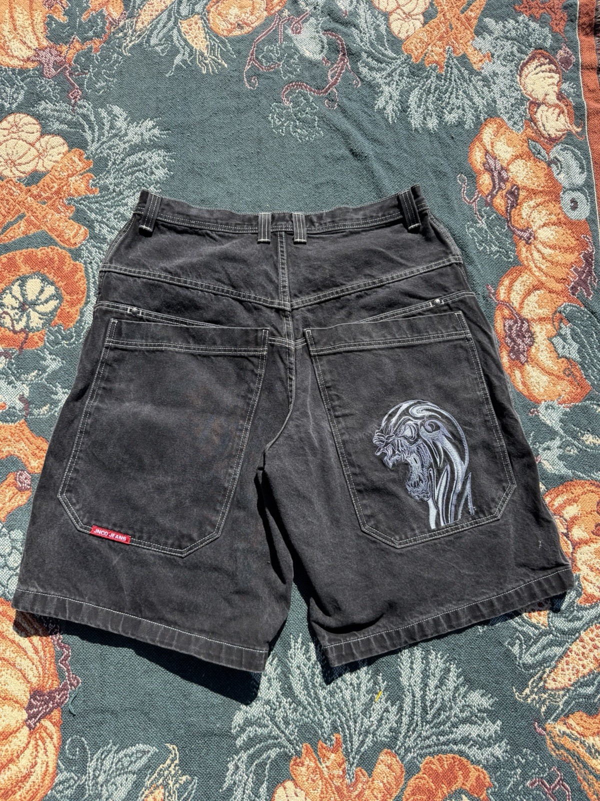 Vintage JNCO Ghouls RARE Skull Jeans Shorts Black Skater Streetwear Y2K Size 38
