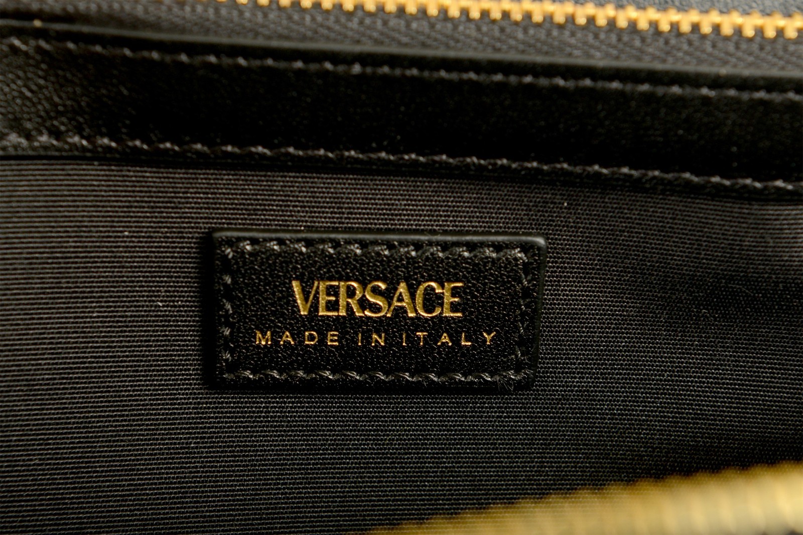 Versace Black Quilted Leather Gold Medusa Zip Around Wallet