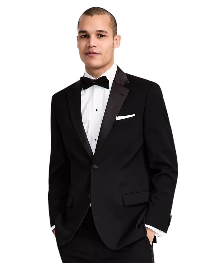 Nautica Mens Modern fit 2 Piece Tuxedo Suit 44 R / 38 Waist Black Solid Stretch
