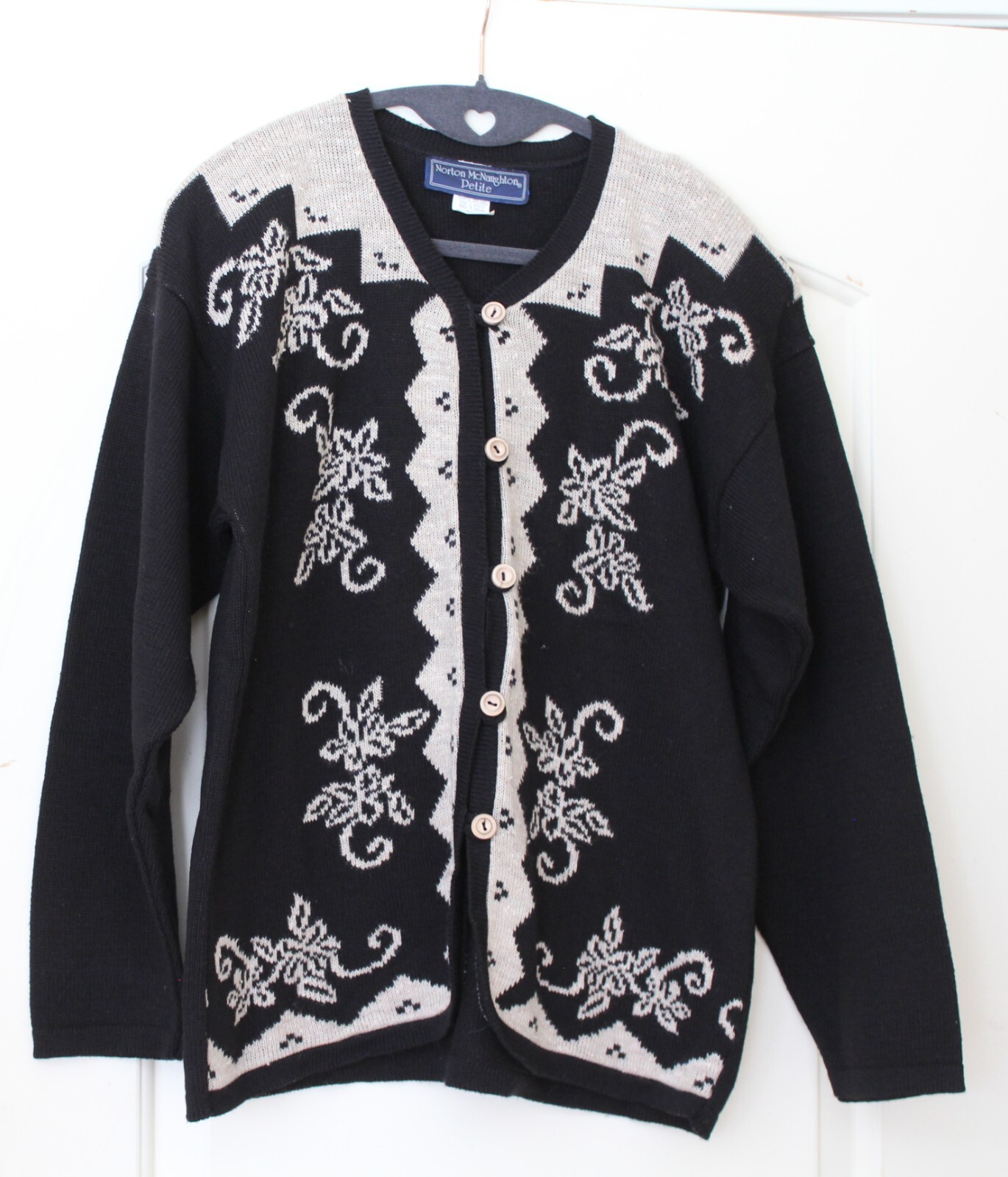 Vintage Norton McNaughton Sweater Women’s Petite Black LS Cardigan Grannycore