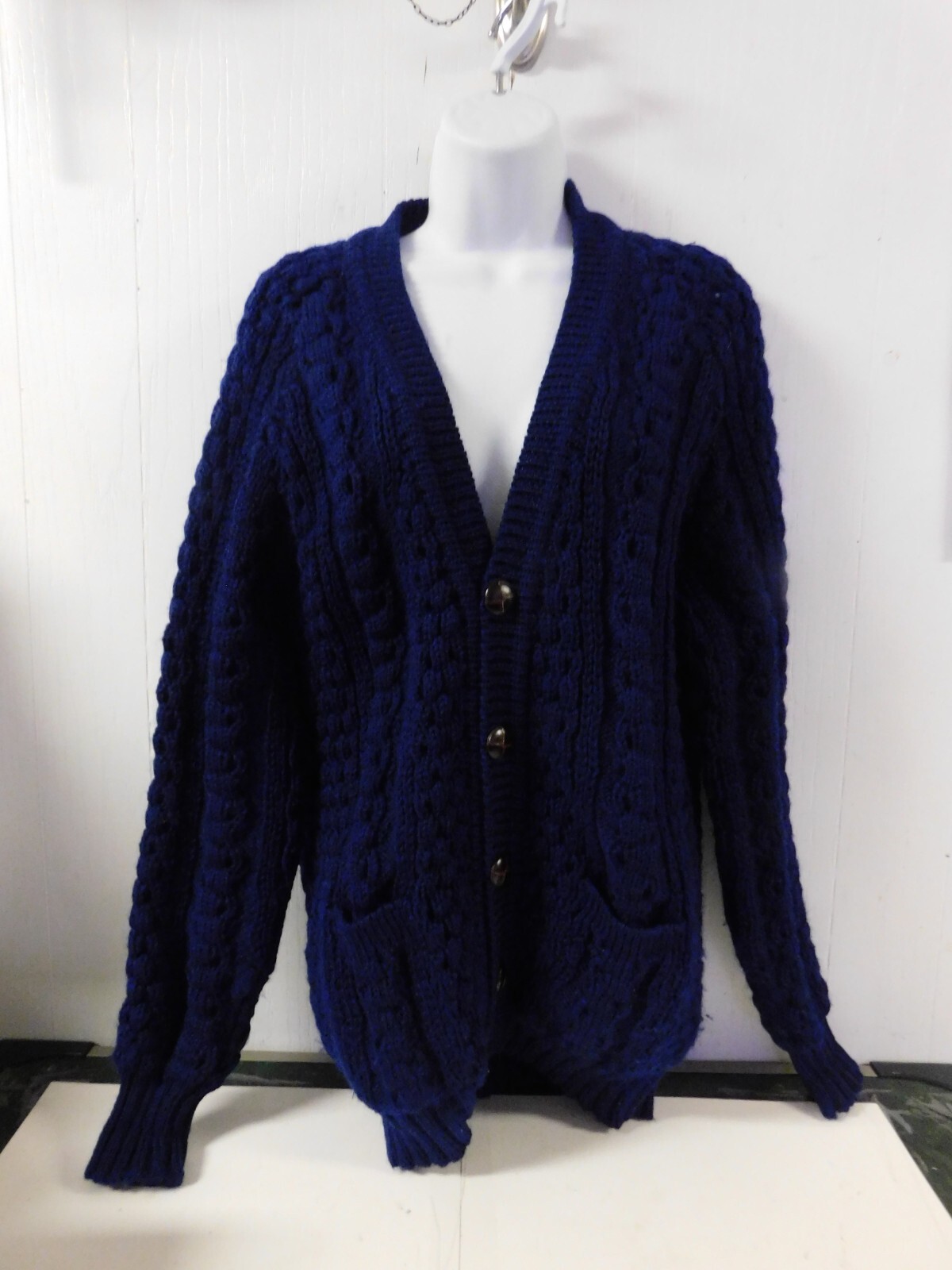 John Molloy Hand Fashioned Knitwear Wool Sweater Ireland Navy Blue Button Down