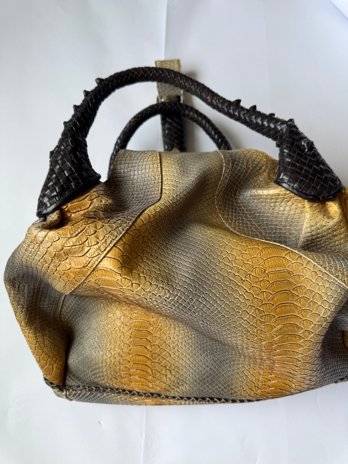 RARE Python FENDI Spy Bag Mustard Yellow and Grey Ombré Woven Handle
