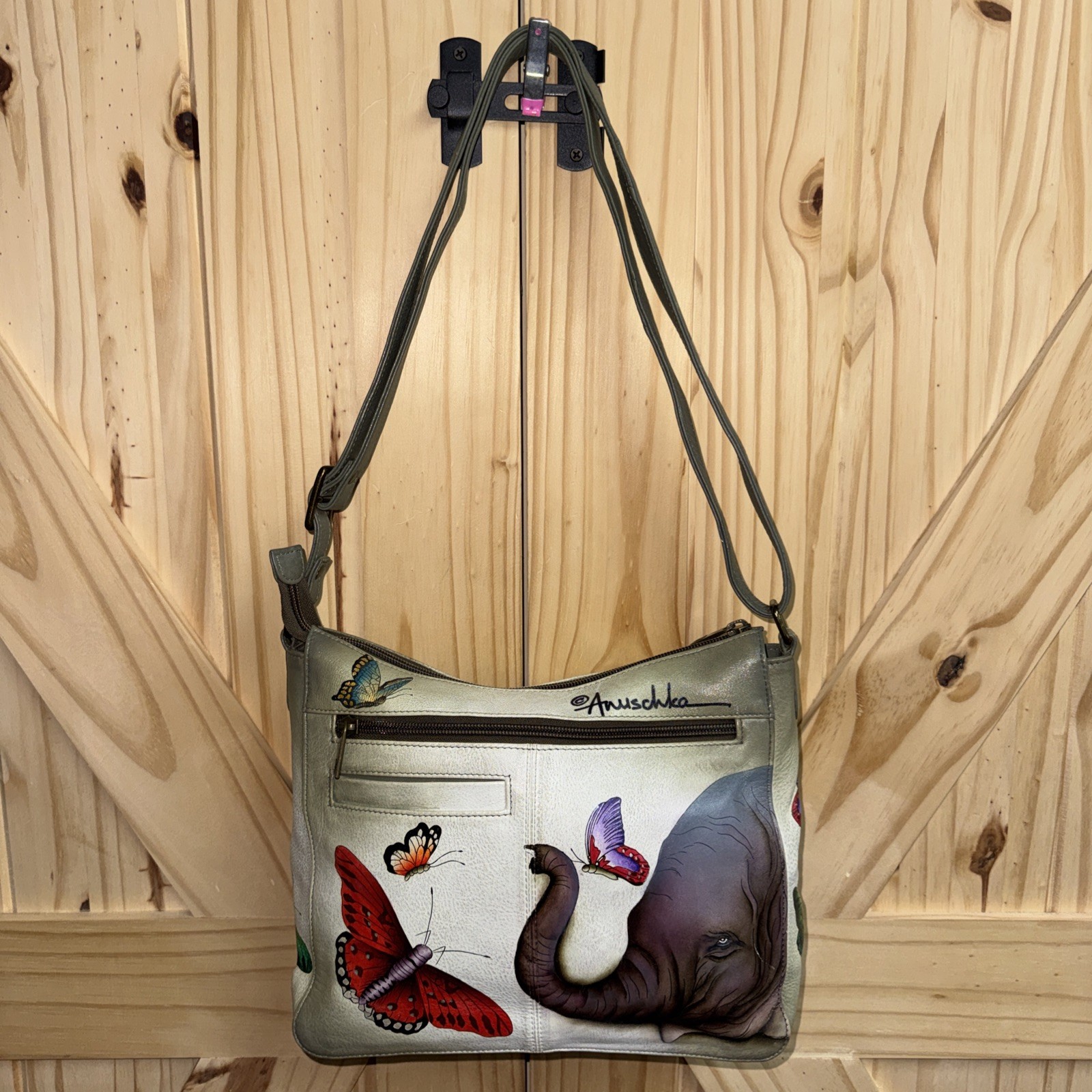 Anuschka GENTLE GIANT Elephant Convertible Purse 12.75″x9.75″x2″ Painted Leather
