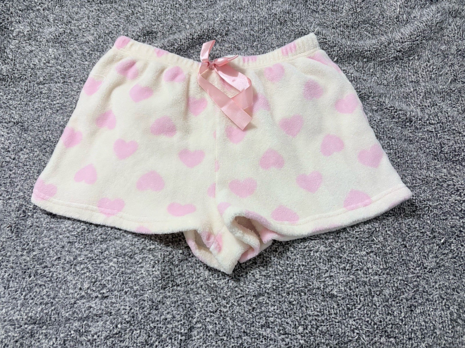 Spoiled Angel Womens Shorts Pink Hearts Design Sz L Bottom PJ Sleeping Fleece