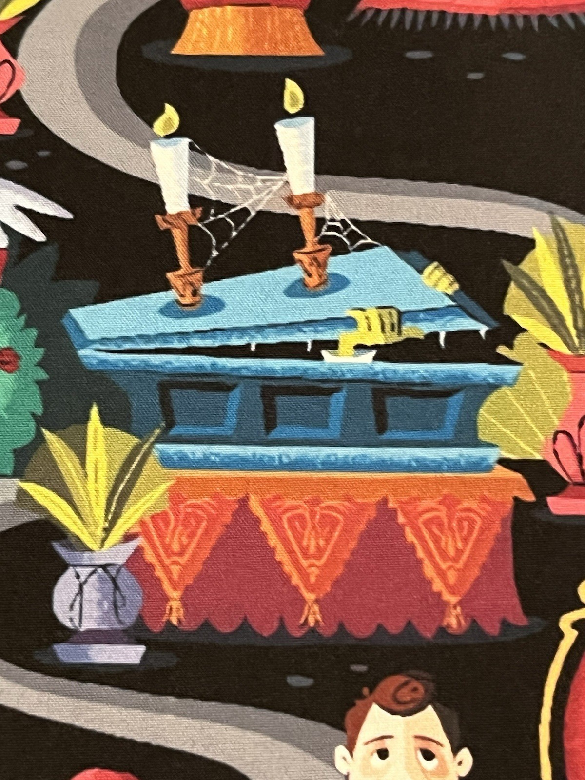 Garment One Mens SS Button Up Haunted Mansion Themed Shirt-Medium-Poly Spandex