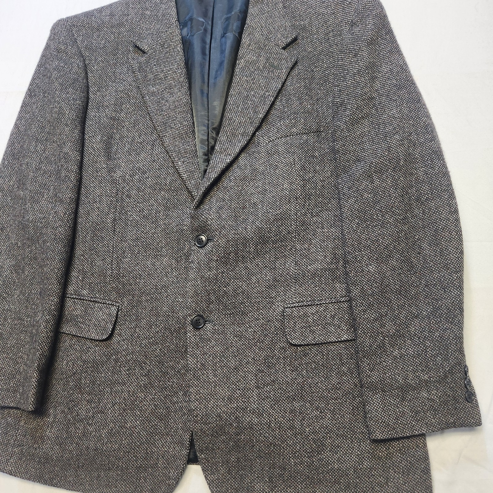 VTG Tweed Jacket 44R Large Gray Barleycorn 100% Wool Lambswool Marled Blazer