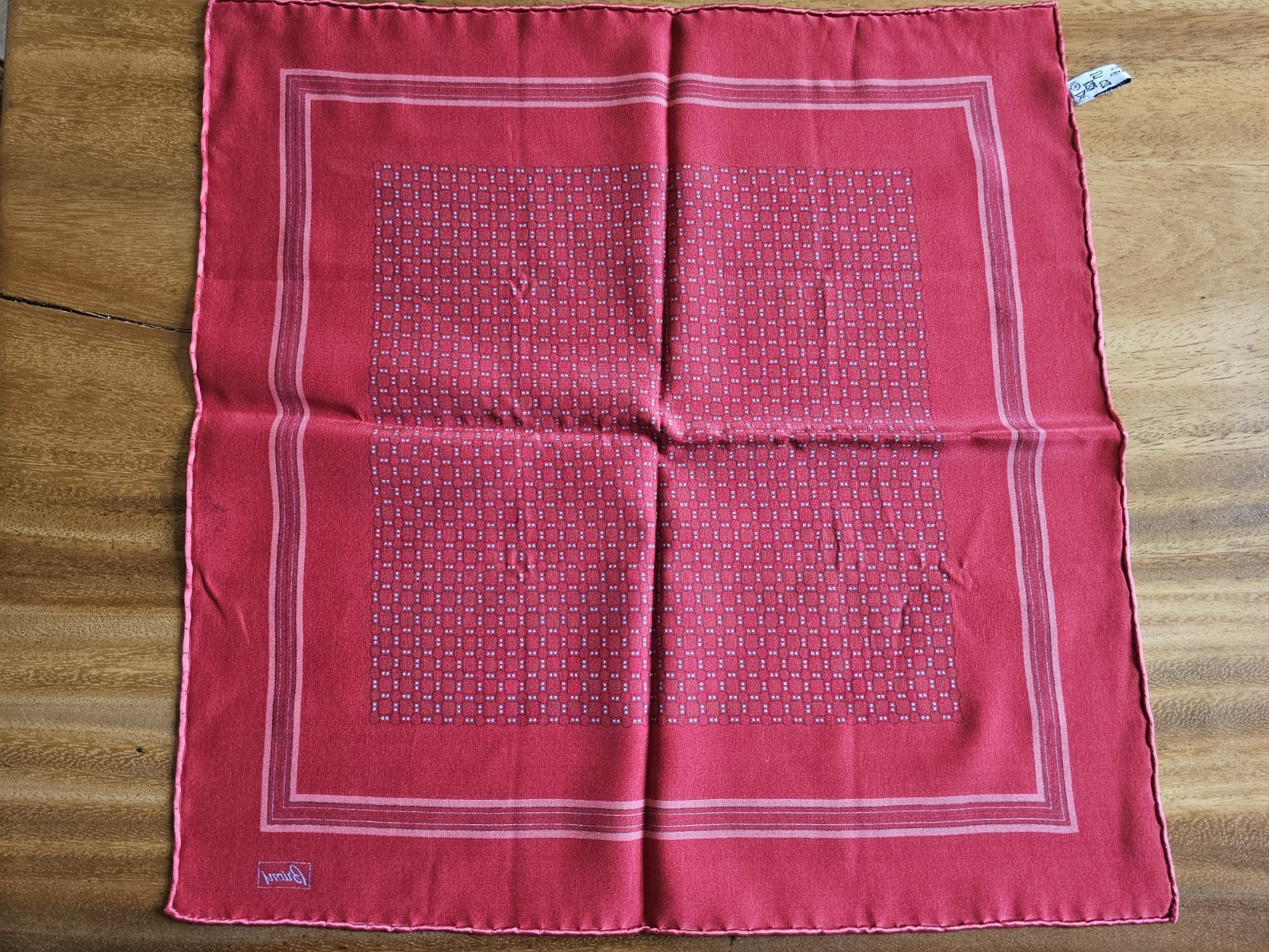 Brioni Silk Pocket Square Burgundy Blue Geometric Medallion Made in Italy Luxury