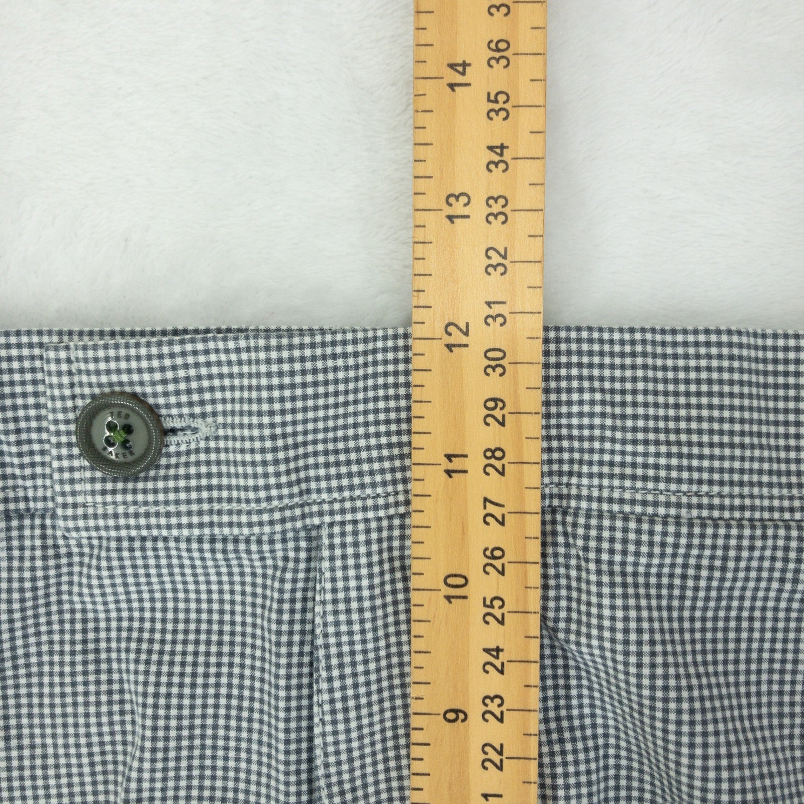 Ted Baker Shorts Mens Size 40R Blue Gingham Micro Check Casual 100% Cotton