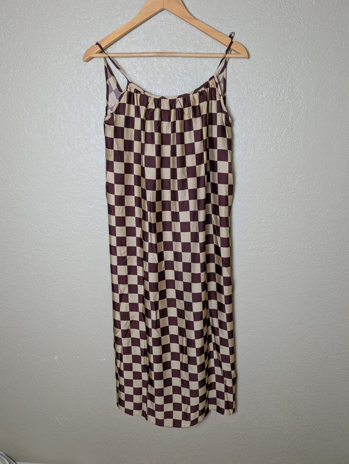 Brown Beige Neutrals Checkered Cupshe Tie Tank Midi Dress XS
