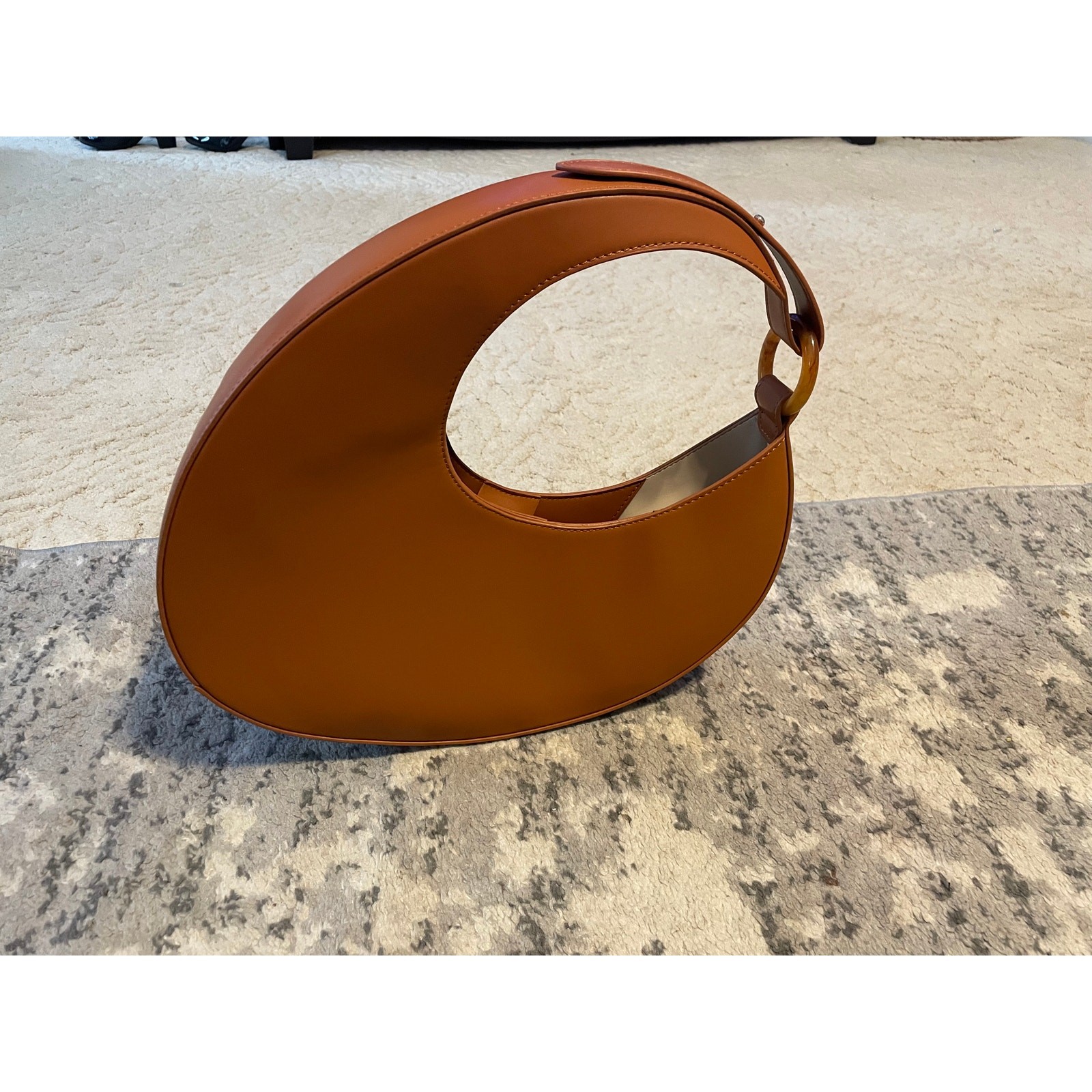 Cognac Brown Crescent Moon Bag Tortoise Ring Handle NWOT