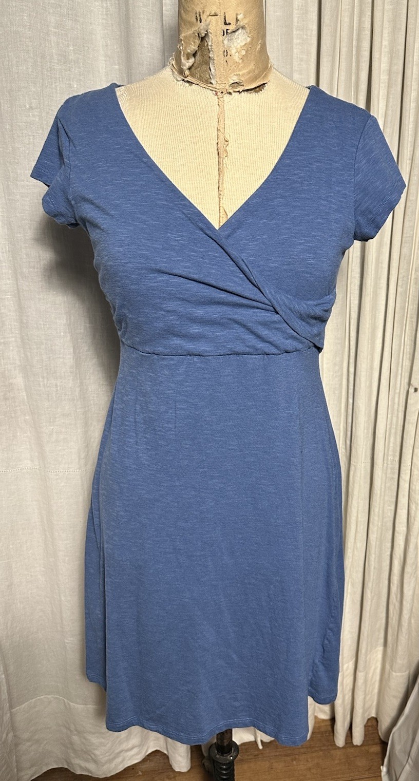 Horny Toad Women S Sleeve Blue Cotton Blend Knit Dress Sz S Pre-owned